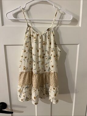 Paper Crane Cream Floral Tiered Sundress with Yellow Accents